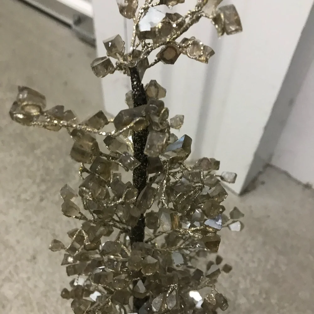 Set Of 2 Glass Cubes And Metal Wire Art Deco Christmas Trees NEW